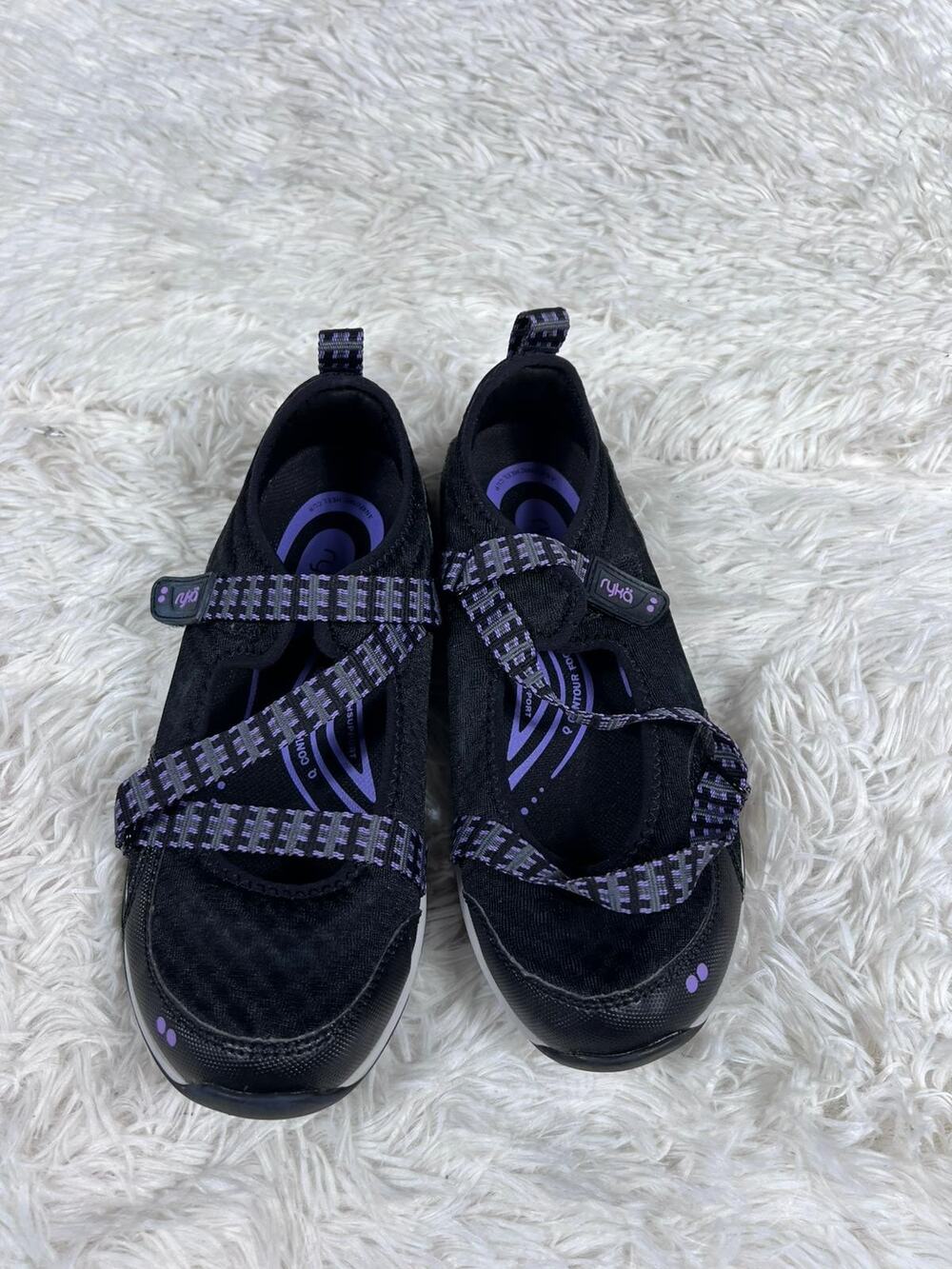 Ryka Adjustable Mesh Mary Jane Sneakers Womens Size 6W Kailee Black Purple